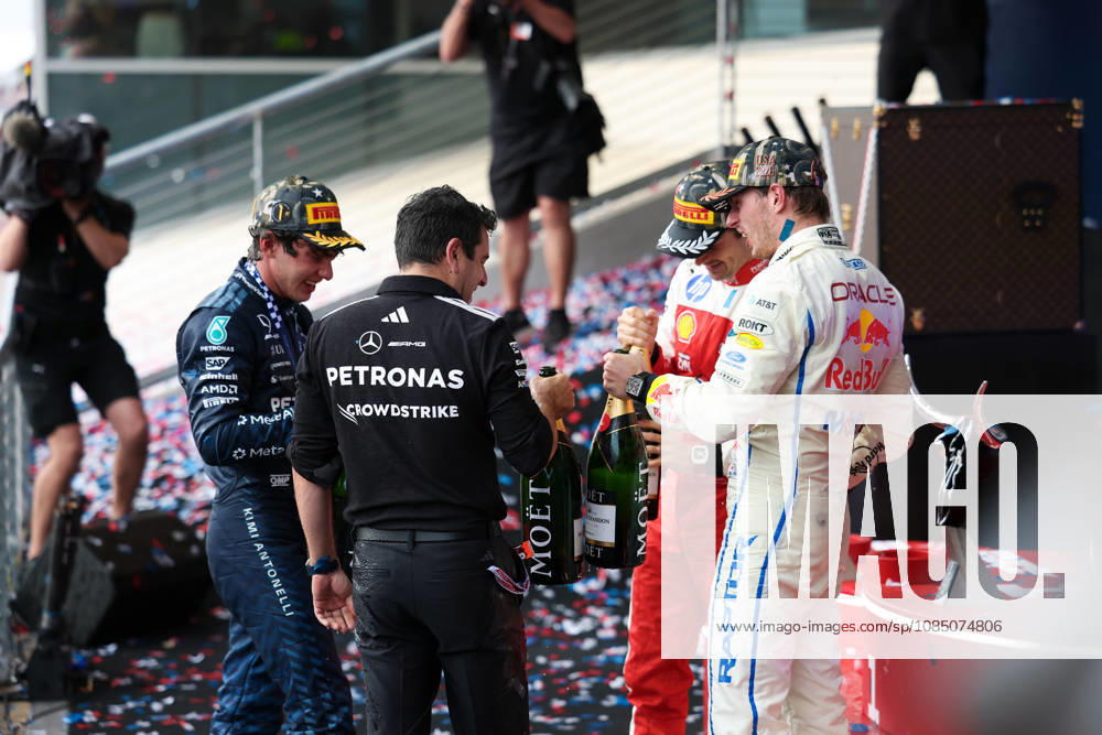 F1 - UNITED STATES GRAND PRIX 2026 KIMI ANTONELLI Andrea (ita), Mercedes AMG F1 Team W17, portrait, VERSTAPPEN Max (nld), Red Bull Racing Ford RB22, portrait and LECLERC Charles (mco), Scuderia Ferrari SF-26, portrait podium during the 2026 Formula 1 United States Grand Prix, 18th round of the 2026 Formula One World Championship, WM, Weltmeisterschaft from October 23 to 25, 2026 on the Circuit of the America, in Austin, Texas, United States of America - AustinUnited States