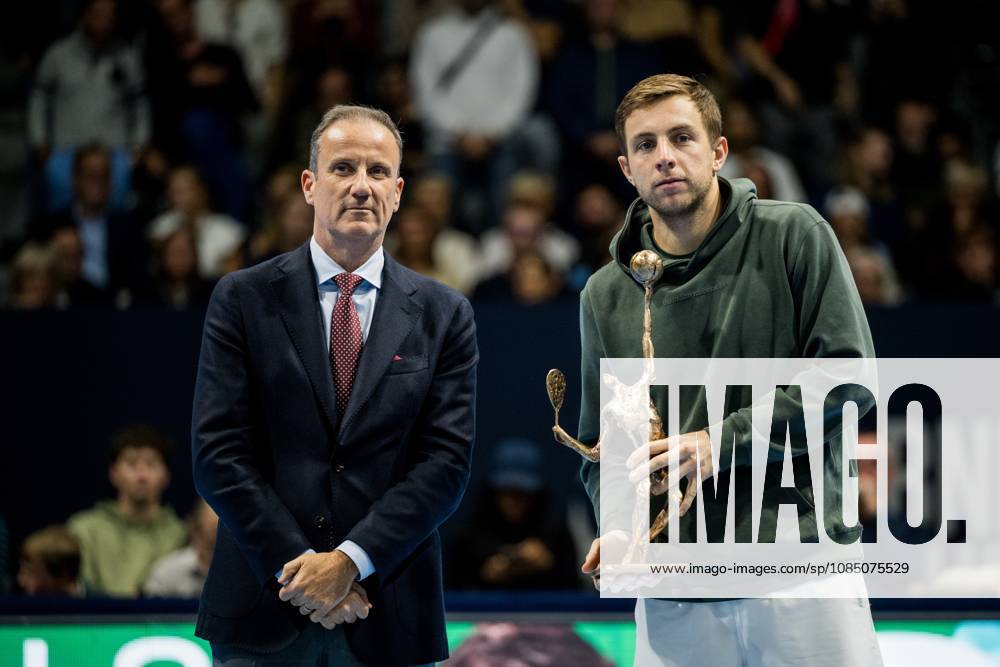 Michael Anseeuw (CEO BNP Paribas), Tallon Griekspoor of the Netherlands, Jan-Lennard Struff of Germany, Kristoff Puelinckx, CEO of Tennium pictured after the European Open ATP, Tennis Herren tennis tournament in Brussels, on Sunday 25 October 2026. This year s edition of the tournament is taking place from 17 to 25 October JASPERxJACOBS x191048444x