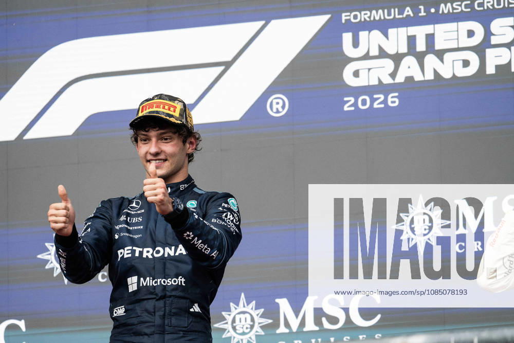 Kimi Antonelli (12) with Mercedes-AMG Petronas F1 Team, celebrates first place championship race win at the Formula 1 MSC Cruises United States Grand Prix, Circuit of the Americas. Austin, Texas. CSM Austin United States of America - ZUMAc04_ 20261025_faf_c04_013