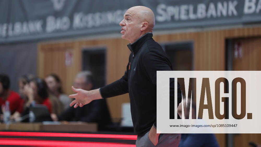 Pictured: Head Coach Rodrigo Pastore giving instructions to the NINERS Chemnitz on October 26, 2026; Fitness First Würzburg Baskets vs. NINERS Chemnitz, easyCredit BBL, Matchday 6, Germany, 97072, tectake Arena Würzburg,