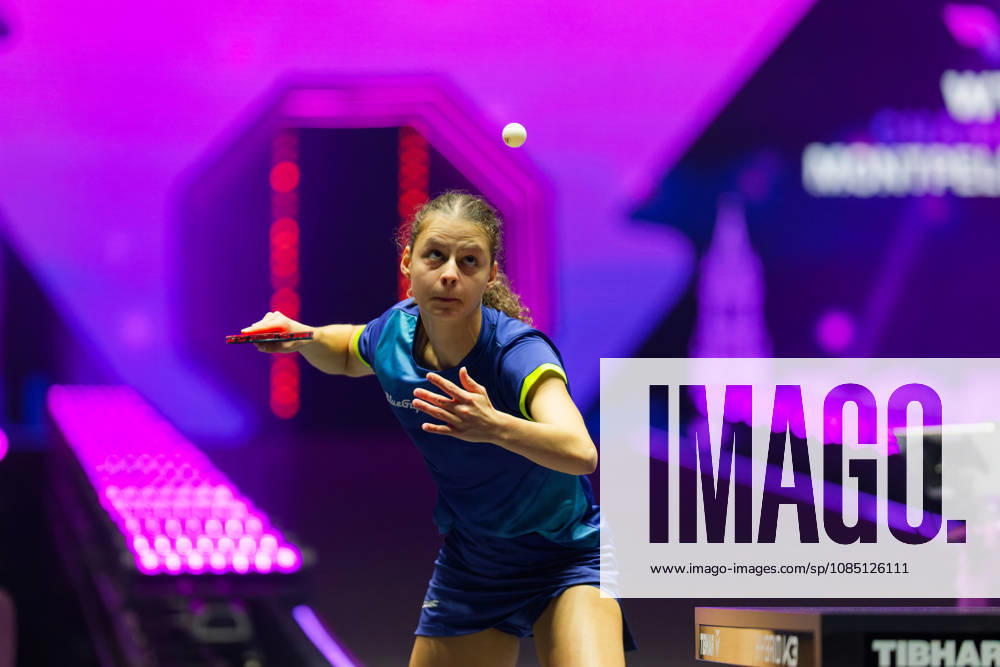 Camille Lutz au service au WTT Champions Montpellier Benjamin ELKAIM MAXPPP - Montpellier 27 10 2026 Tennis de table - WTT Champions Montpellier 2026, 32eme de finale du simple dames, le 27 octobre 2026 a la Sud de France Arena de Montpellier. Camille Lutz, joueuse francaise classee 112e mondiale, lance la balle pour effectuer son service, sa raquette tenue en arriere et le regard dirige vers la balle, lors de son match contre -sunyingsha, joueuse chinoise classee 2e mondiale, victorieuse 3-0. WTT Champions Montpellier, France, on oct 27th 2026 Montpellier FRANCE