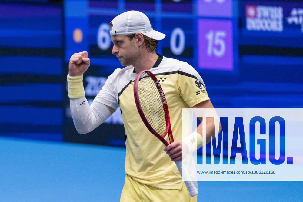 BASEL, SWITZERLAND, OCTOBER 27: Zizou Bergs of Belgium celebrates a victory during Day 4 of the Swiss Indoors Basel at St. Jakobshalle on October 27, 2026, in Basel, Switzerland