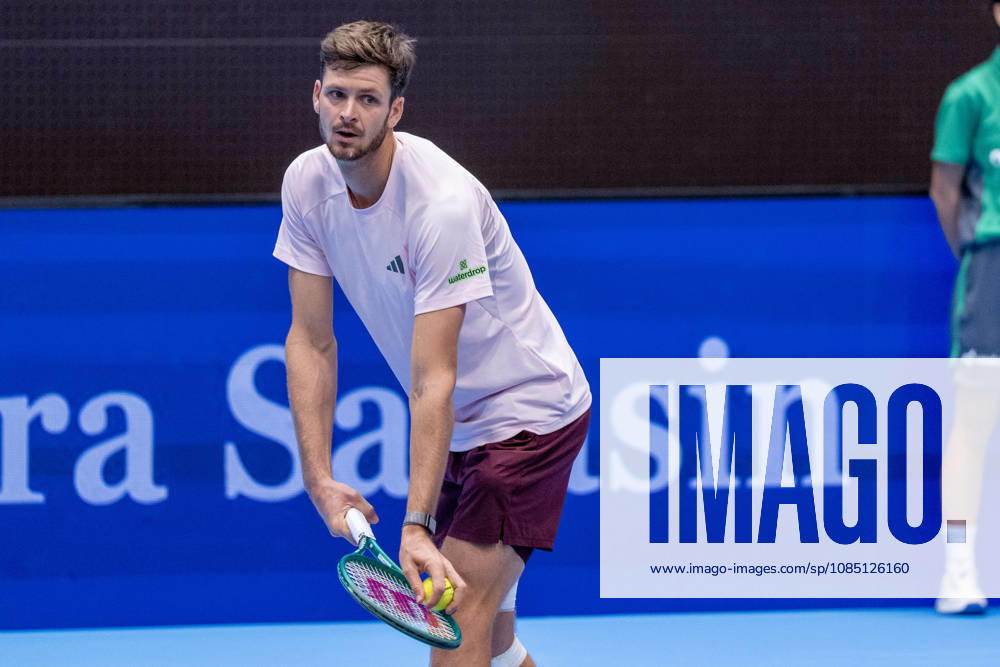 BASEL, SWITZERLAND, OCTOBER 27 Hubert Hurkacz of Poland serves the ball against Zizou Bergs of Belgium during Day 4 of the Swiss Indoors Basel at St. Jakobshalle on October 27, 2026, in Basel, Switzerland