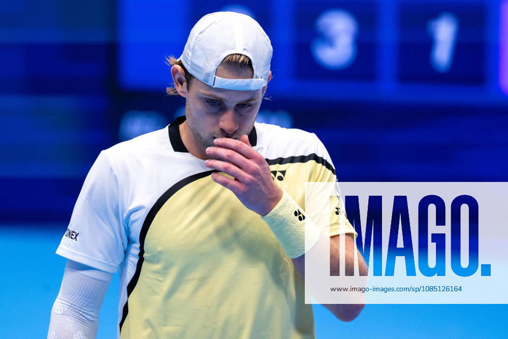 BASEL, SWITZERLAND, OCTOBER 27 Zizou Bergs of Belgium gestures during Day 4 of the Swiss Indoors Basel at St. Jakobshalle on October 27, 2026, in Basel, Switzerland