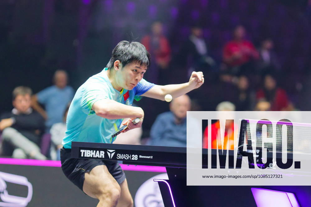 Lin Shidong en extension Benjamin ELKAIM MAXPPP - Montpellier 27 10 2026 Tennis de table - WTT Champions Montpellier 2026, 16eme de finale du simple messieurs, le 27 octobre 2026 a la Sud de France Arena de Montpellier. Lin Shidong, joueur chinois classe 9e mondial, leve une jambe et tend le bras tenant sa raquette pour jouer une balle. Il remporte son match 3-0 face a -limjonghoon, joueur sud-coreen classe 36e mondial. WTT Champions Montpellier, France, on oct 27th 2026 Montpellier FRANCE