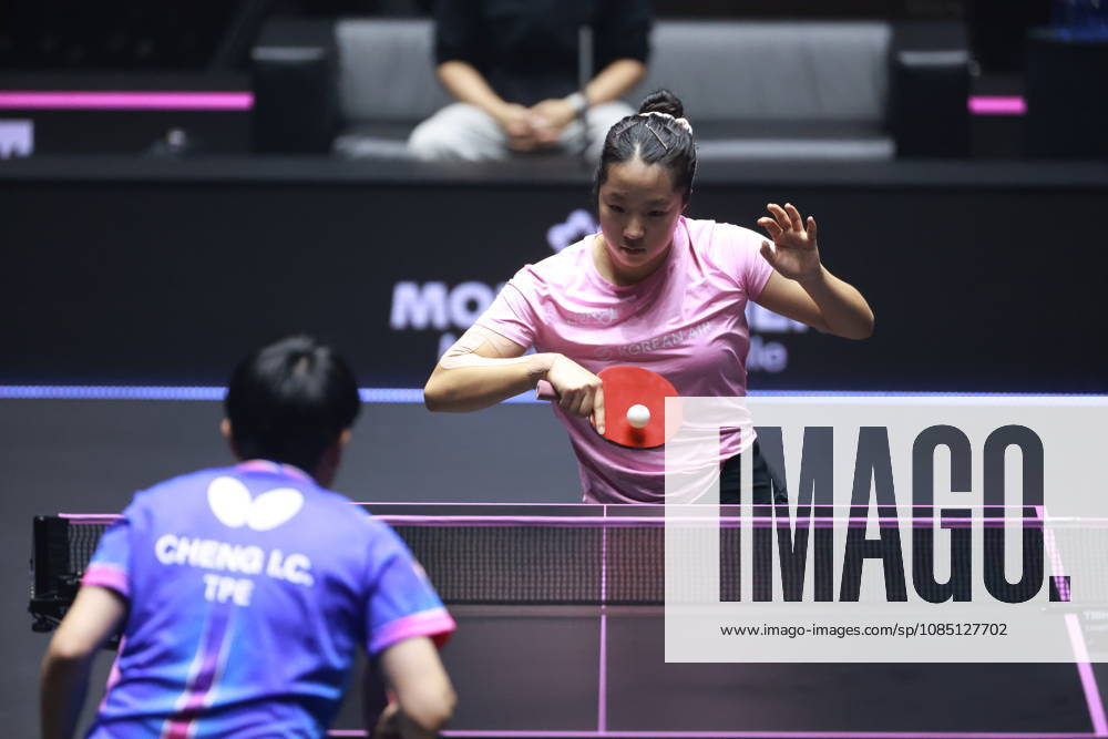 2026 WTT Champions Montpellier : Day 1 Shin Yubin of South Korea competes against Cheng I-Ching of Chinese Taipei during the Women s Singles round of 32 match on day one of the WTT Champions Montpellier 2026 at Sud de France ARENA in Montpellier, France, on October 27, 2026. Montpellier France