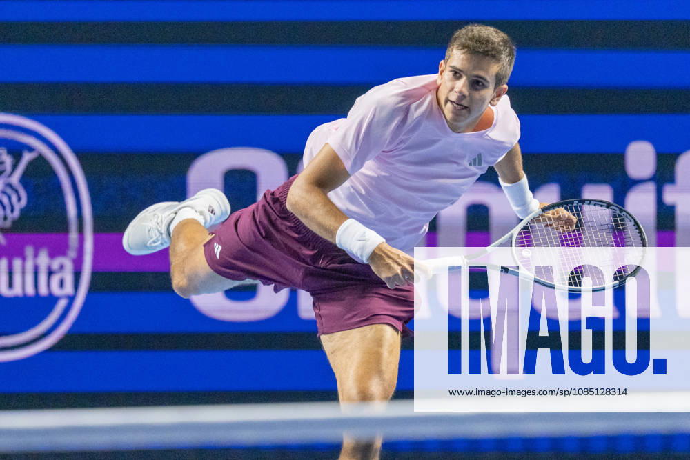BASEL, SWITZERLAND, OCTOBER 27 Rafael Jodar of Spain in action during Day 4 of the Swiss Indoors Basel at St. Jakobshalle on October 27, 2026, in Basel, Switzerland