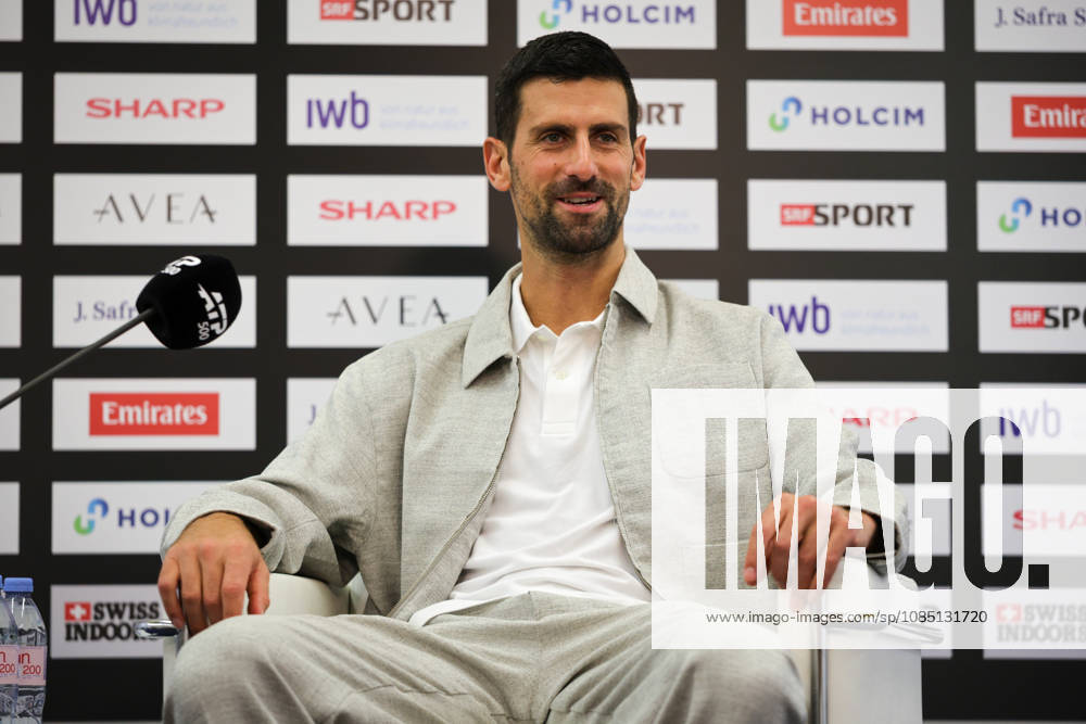 27th October 2026; St. Jakobshalle, Basel, Switzerland; ATP, Tennis Herren Tennis, Swiss Indoors Basel, Day 4; Novak Djokovic of Serbia speaks at a press conference, PK, Pressekonferenz ahead of the Swiss Indoors Basel AnthonyxBenoit