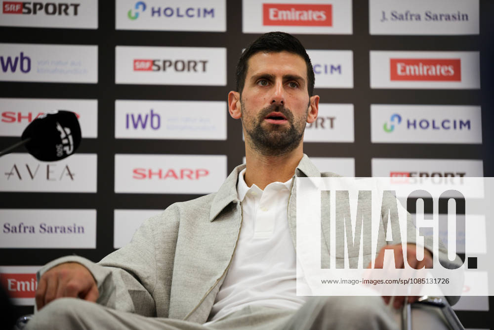 27th October 2026; St. Jakobshalle, Basel, Switzerland; ATP, Tennis Herren Tennis, Swiss Indoors Basel, Day 4; Novak Djokovic of Serbia speaks at a press conference, PK, Pressekonferenz ahead of the Swiss Indoors Basel AnthonyxBenoit