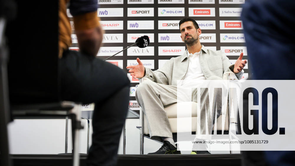 27th October 2026; St. Jakobshalle, Basel, Switzerland; ATP, Tennis Herren Tennis, Swiss Indoors Basel, Day 4; Novak Djokovic of Serbia speaks at a press conference, PK, Pressekonferenz ahead of the Swiss Indoors Basel AnthonyxBenoit