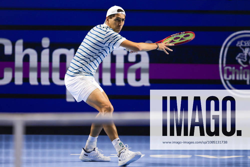 27th October 2026; St. Jakobshalle, Basel, Switzerland; ATP, Tennis Herren Tennis, Swiss Indoors Basel, Day 4; First round match; Alejandro Tabilo of Chile plays a forehand AnthonyxBenoit