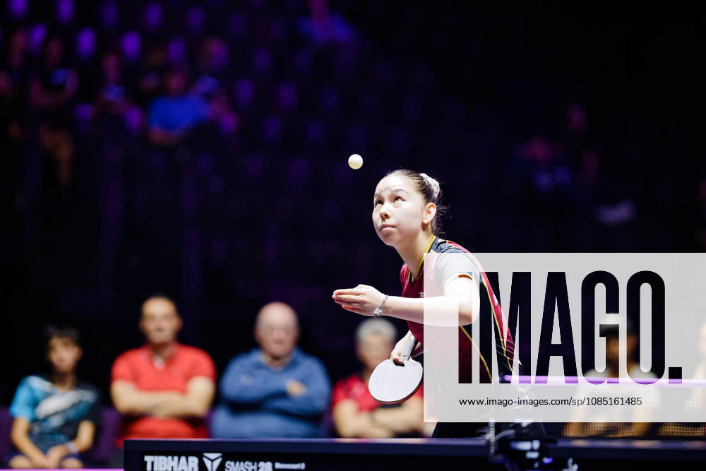 Anna Hursey au service Benjamin ELKAIM MAXPPP - Montpellier 28 10 2026 WTT Champions Montpellier 2026, 16eme de finale, le 28 octobre a la Sud de France Arena. Anna Hursey, numero 40 mondiale, au service lors de sa defaite 2-3 face a -kuaiman. Montpellier FRANCE