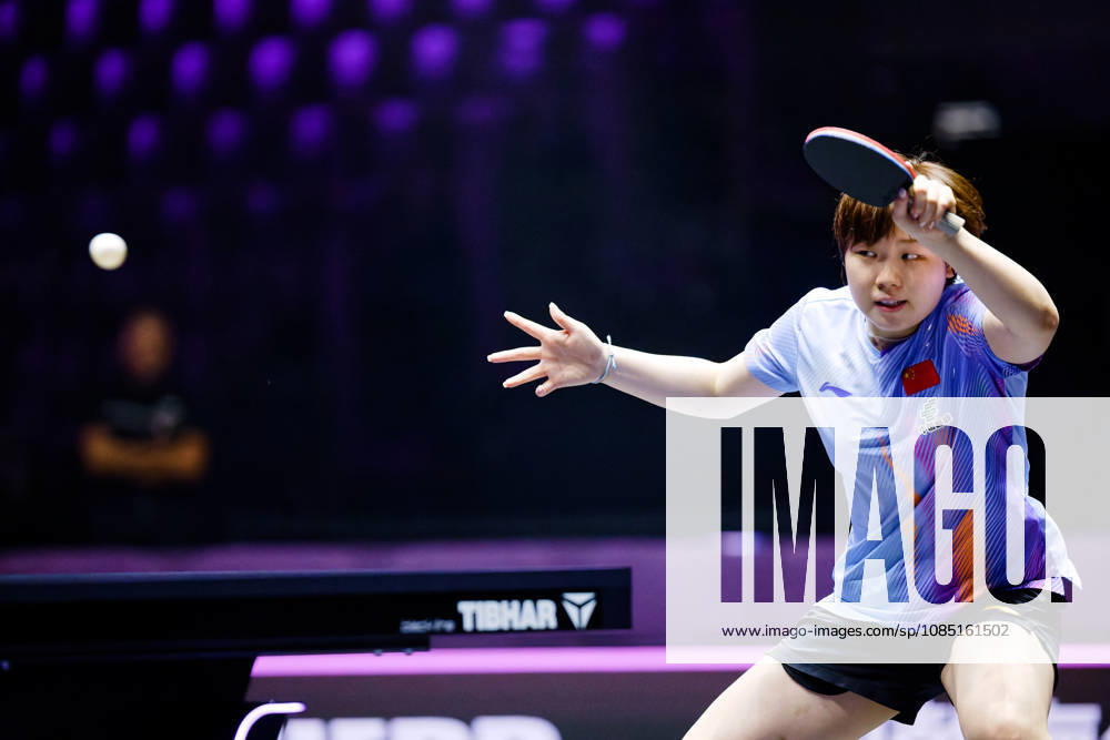 Kuai Man frappe la balle Benjamin ELKAIM MAXPPP - Montpellier 28 10 2026 WTT Champions Montpellier 2026, 16eme de finale, le 28 octobre a la Sud de France Arena. Kuai Man, numero 5 mondiale, effectue un coup droit lors sa victoire 3-2 face a -annahursey. Montpellier FRANCE