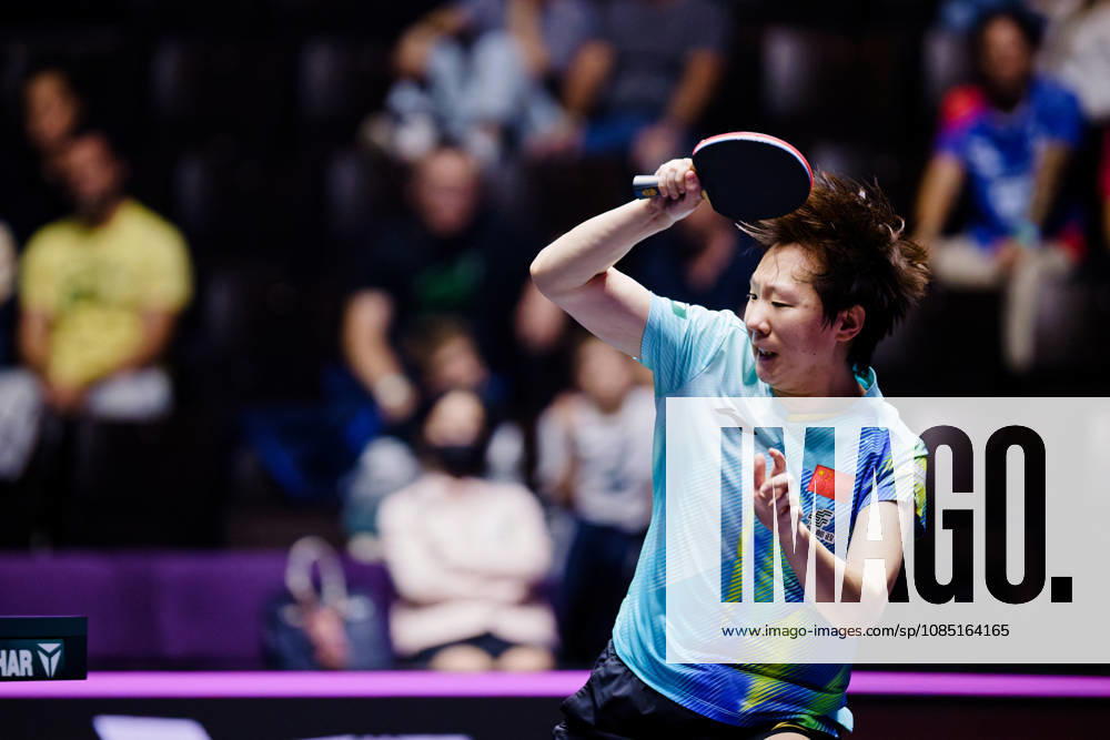 WTT Champions Montpellier Benjamin ELKAIM MAXPPP - Montpellier 28 10 2026 WTT Champions Montpellier 2026, 16eme de finale, le 28 octobre a la Sud de France Arena. Wang Manyu, numero 1 mondiale, leve sa raquette pour jouer la balle lors de sa victoire 3-0 face a -hanagoda. Montpellier FRANCE