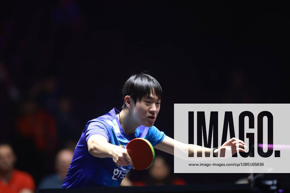 2026 WTT Champions Montpellier : Day 2 Oh Junsung of South Korea plays against Zhou Qihao of China during the Men s Singles round of 32 match on day two of the WTT Champions Montpellier 2026 at Sud de France ARENA in Montpellier, France, on October 28, 2026. Montpellier France