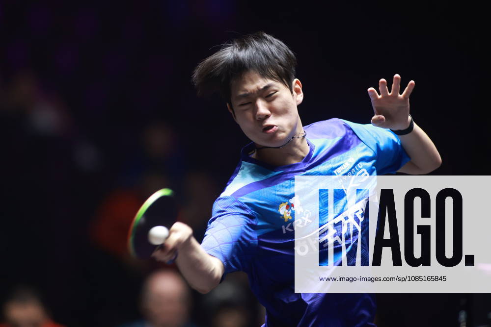 2026 WTT Champions Montpellier : Day 2 Oh Junsung of South Korea plays against Zhou Qihao of China during the Men s Singles round of 32 match on day two of the WTT Champions Montpellier 2026 at Sud de France ARENA in Montpellier, France, on October 28, 2026. Montpellier France