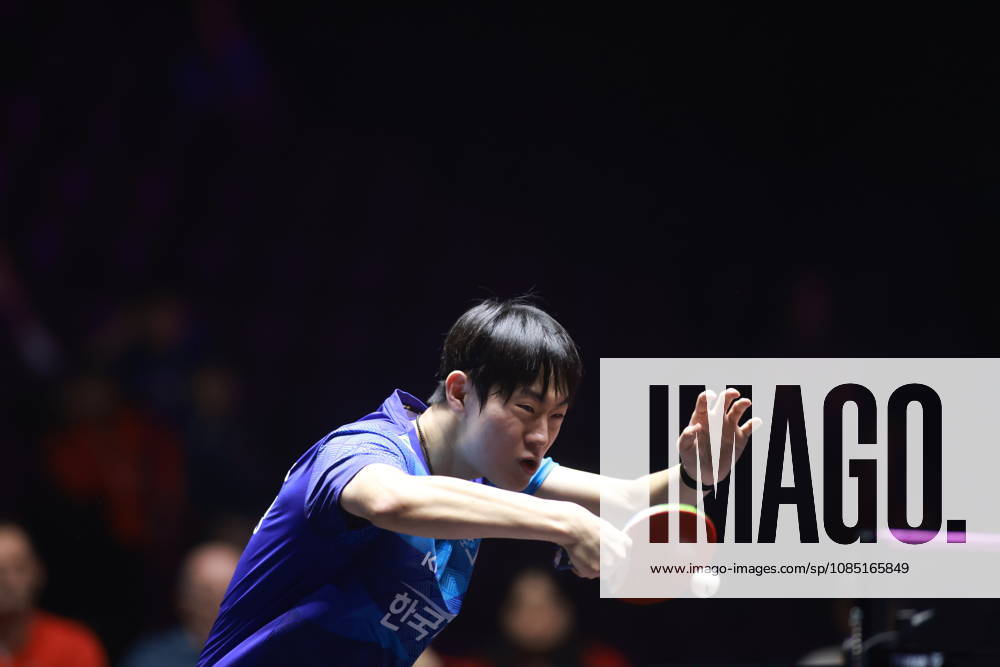 2026 WTT Champions Montpellier : Day 2 Oh Junsung of South Korea plays against Zhou Qihao of China during the Men s Singles round of 32 match on day two of the WTT Champions Montpellier 2026 at Sud de France ARENA in Montpellier, France, on October 28, 2026. Montpellier France