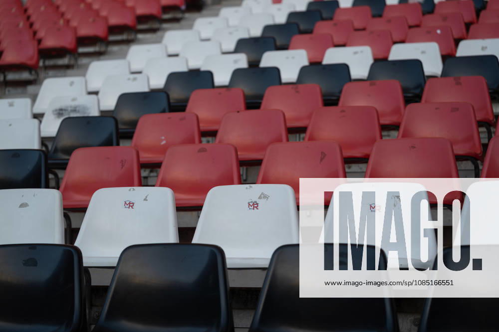 Soccer, DFB Cup, 2nd Round, SC Freiburg vs. VfL Wolfsburg, from the left: Interior view of the Europa-Park Stadium, seat shells in Freiburg s team colors