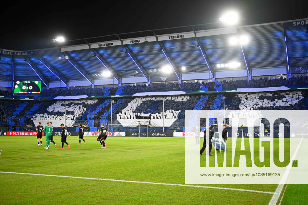 Paderborn, Home Deluxe Arena, October 28, 2026, GER, Men’s, DFB Cup, 2nd Round, 2026–2027 Season, SC Paderborn vs. VfB Stuttgart, Photo: Fan section, fans, Paderborn fan block with choreography. For editorial use only. DFB regulations prohibit any use of photographs as image sequences and or quasi-video. North Rhine-Westphalia, Germany