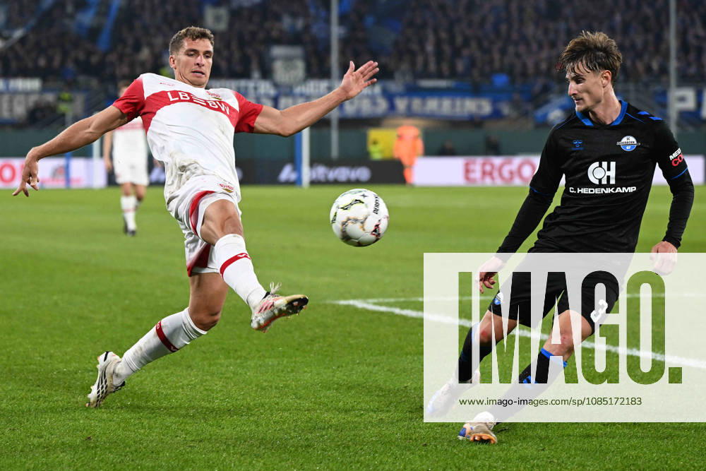 Paderborn, Home Deluxe Arena, October 28, 2026, GER, Men s, DFB Cup, 2nd Round, 2026–2027 Season, SC Paderborn vs. VfB Stuttgart. Photo, from left: Grischa PROEMEL (Stuttgart) and Jonah STICKER (Paderborn) in a tackle. For editorial use only. DFB regulations prohibit any use of photographs as image sequences and or quasi-video. North Rhine-Westphalia, Germany