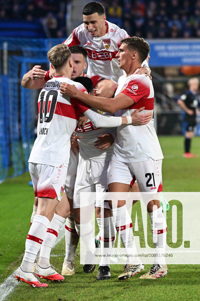 Paderborn, Home Deluxe Arena, October 28, 2026, GER, Men s, DFB Cup, 2nd Round, 2026–2027 Season, SC Paderborn vs. VfB Stuttgart. Photo by Deniz UNDAV: Stuttgart celebrates after scoring the 0–1 goal. For editorial use only. DFB regulations prohibit any use of photographs as image sequences and or quasi-video. North Rhine-Westphalia, Germany