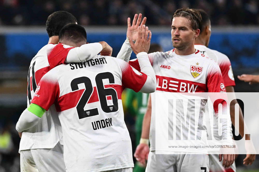 Paderborn, Home Deluxe Arena, October 28, 2026, GER, Men s, DFB Cup, 2nd Round, 2026–2027 Season, SC Paderborn vs. VfB Stuttgart. Photo by Deniz UNDAV: Stuttgart celebrates after scoring the 0–1 goal. For editorial use only. DFB regulations prohibit any use of photographs as image sequences and or quasi-video. North Rhine-Westphalia, Germany