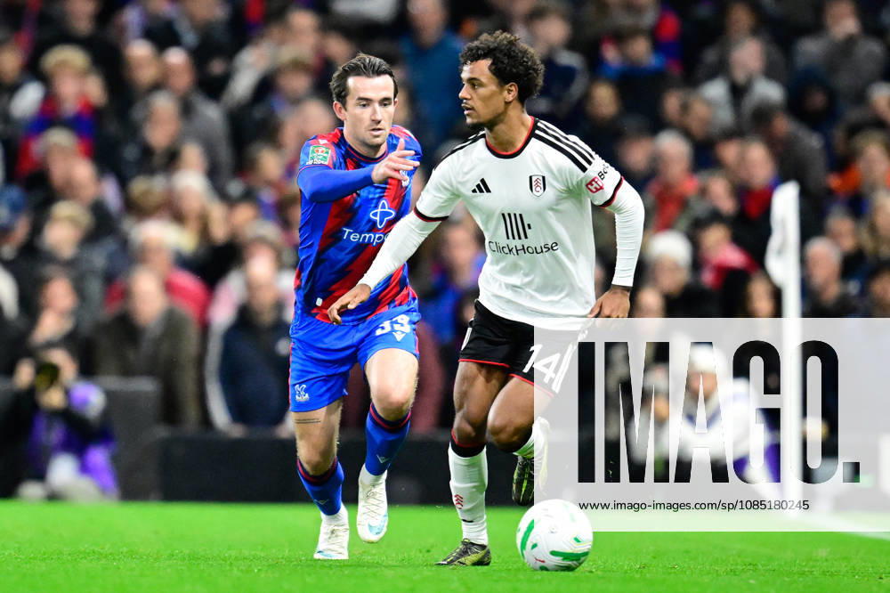 Fulham v Crystal Palace, EFL Cup Fulham midfielder Oscar Bobb (14) under pressure from Crystal Palace defender Ben Chilwell (33) during the EFL Cup match between Fulham and Crystal Palace at Craven Cottage, London, UK on 28 October 2026. London Craven Cottage Greater London UK Editorial use only DataCo restrictions apply See www.football-dataco.com ,