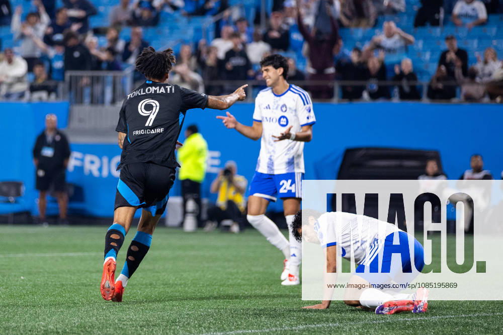 Charlotte FC forward Idan Toklomati (9) celebrates a goal against the CF Montreal during the first half of the MLS, Fussball Herren, USA match up at Bank of America Stadium in Charlotte, NC. Mandatory Credit: -Cal Media Charlotte United States - ZUMAc04_ 20261028_zma_c04_009
