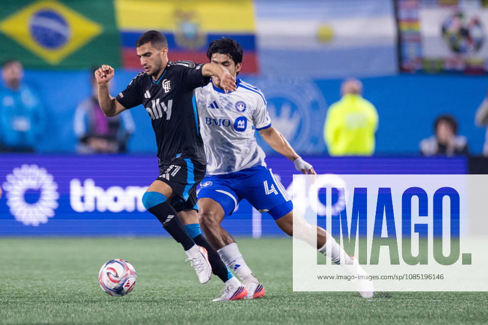 Charlotte FC forward Liel Abada (11) dribbles past CF Montreal defender Brayan Vera (4) during the second half of the MLS, Fussball Herren, USA match up at Bank of America Stadium in Charlotte, NC. Mandatory Credit: -Cal Media Charlotte United States - ZUMAc04_ 20261028_zma_c04_024