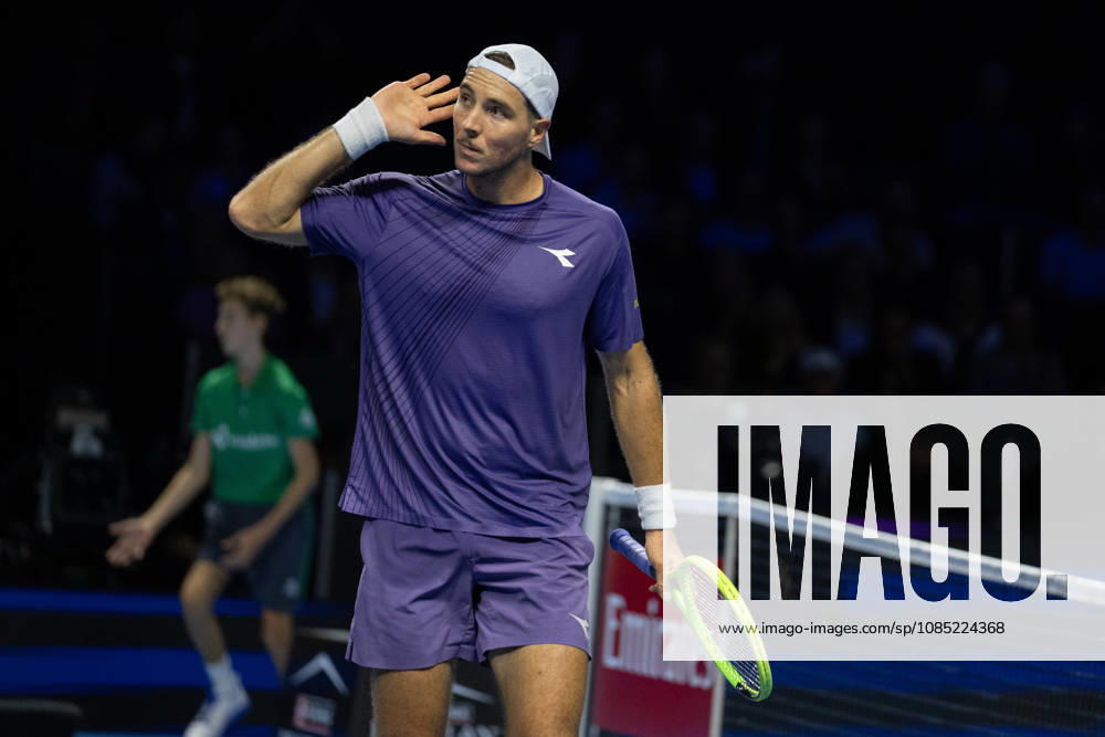 BASEL, SWITZERLAND, OCTOBER 29: Jan Lennard Struff of Germany celebrates his victory over Novak Djokovic of Serbia during Day 6 of the Swiss Indoors Basel at St. Jakobshalle on October 29, 2026, in Basel, Switzerland