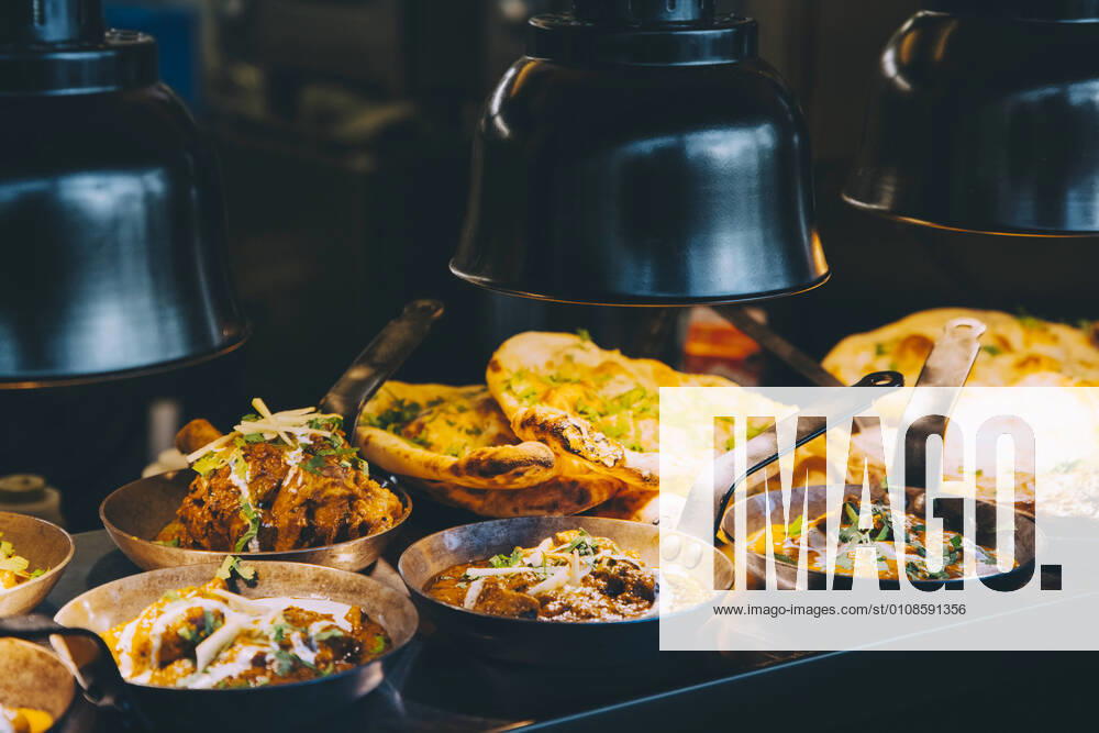 High angle view of Indian food served on concession stand of commercial land vehicle Sweden, Stockholm, property released