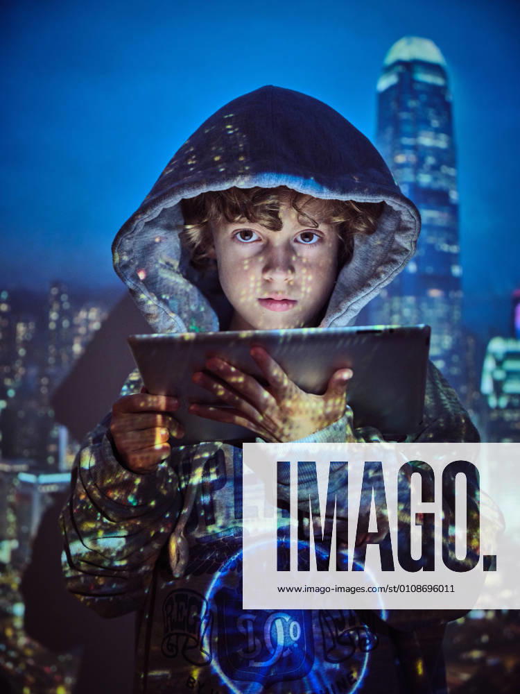 Hacker boy using tablet, Model released