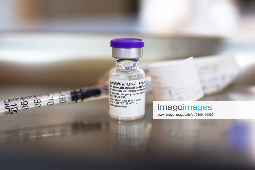 A vial of Pfizer-BioNTech COVID-19 vaccine seen before use in a nursing home in Kranj. .Voluntary mass vaccination against COVID-19 in Slovenia started in nursing homes across the country. Kranj Slovenia - ZUMAs197 20201227_zaa_s197_030
