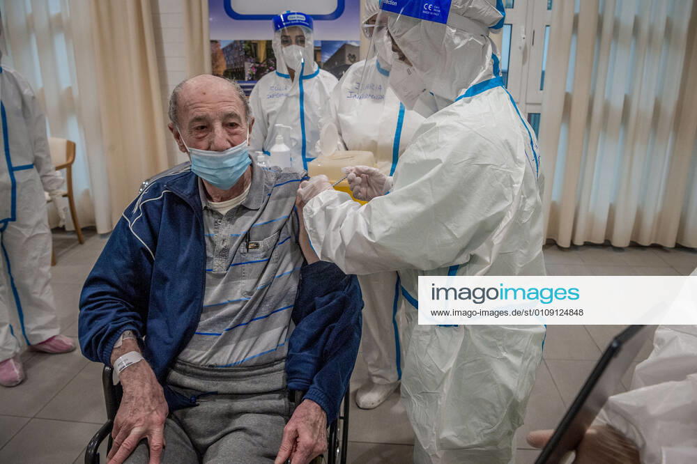 Milan. First doses of Pfizer Biontech anti COVID19 vaccine, administered to the first elderly people subject to greater risks and medical staff at PAT Pio Albergo Trivulzio Editorial Usage Only