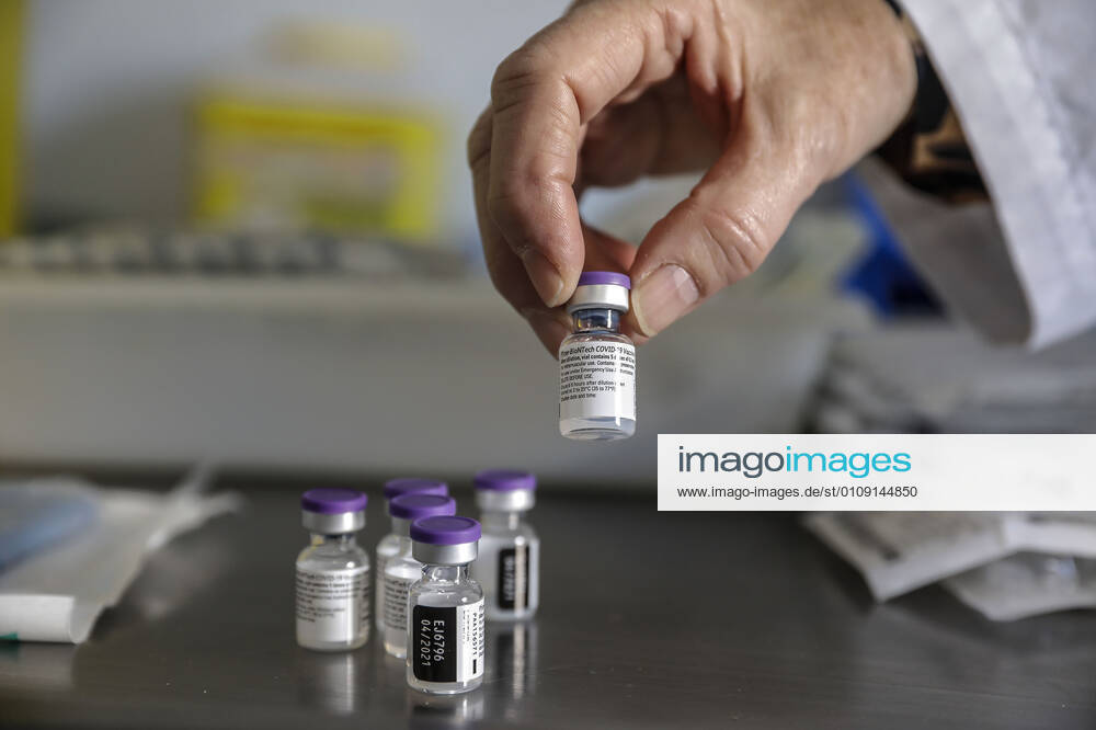 Several vials of the vaccine during the first day of vaccination against Covid-19 in Spain, at the Virgen del Milagro retirement home in Rafelbunyol, Valencia, Spain, on 27 December 2020. The first doses of the vaccine developed by Pfizer and BioNtech laboratories arrived in Spain yesterday, December 26, at a Pfizer warehouse in Guadalajara by land from Puurs (Belgium). Starting Monday, weekly deliveries will be made to the autonomous communities with an average of 350,000 doses prioritized for four population groups: residents and health and social-health personnel in homes for the elderly and disabled; front-line health personnel; other health and social-health personnel and large non-institutionalized dependents. 27 DECEMBER 2020 Rober S