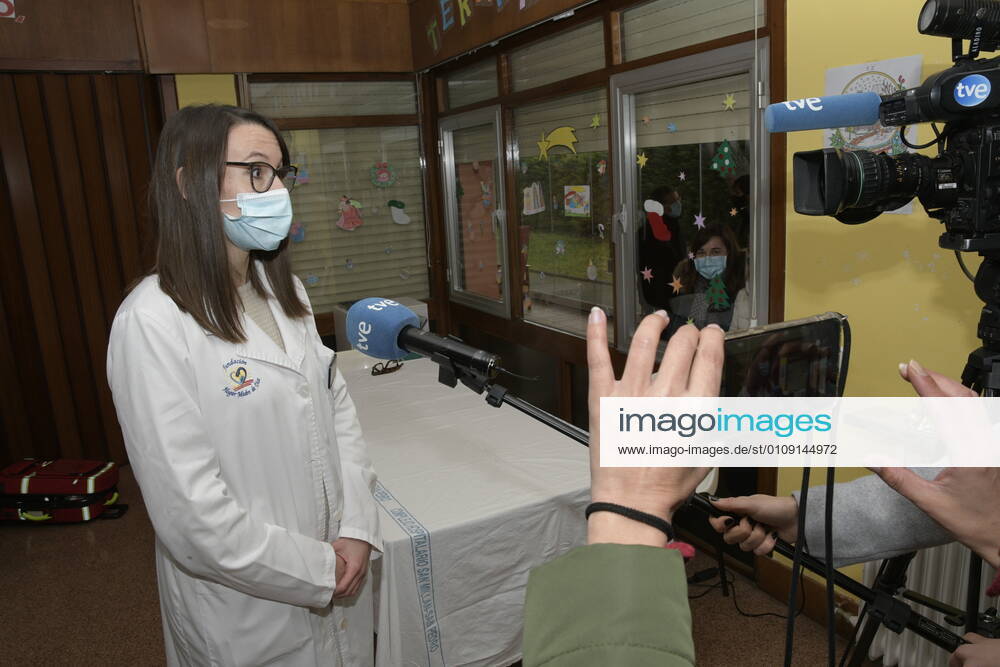 The director of the residence, Patricia Revuelta, offers statements to the media, after the first man to be vaccinated in La Rioja, during the first day of vaccination against Covid-19 in Spain, in the Hogar Madre de Dios in Haro, La Rioja (Spain), on December 27, 2020. The first doses of the vaccine developed by Pfizer and BioNtech laboratories arrived in Spain yesterday, December 26, at a Pfizer warehouse in Guadalajara by land from Puurs (Belgium). Starting Monday, weekly deliveries will be made to the autonomous communities with an average of 350,000 doses prioritized for four population groups: residents and health and social-health personnel in homes for the elderly and disabled; front-line health personnel; other health and social-