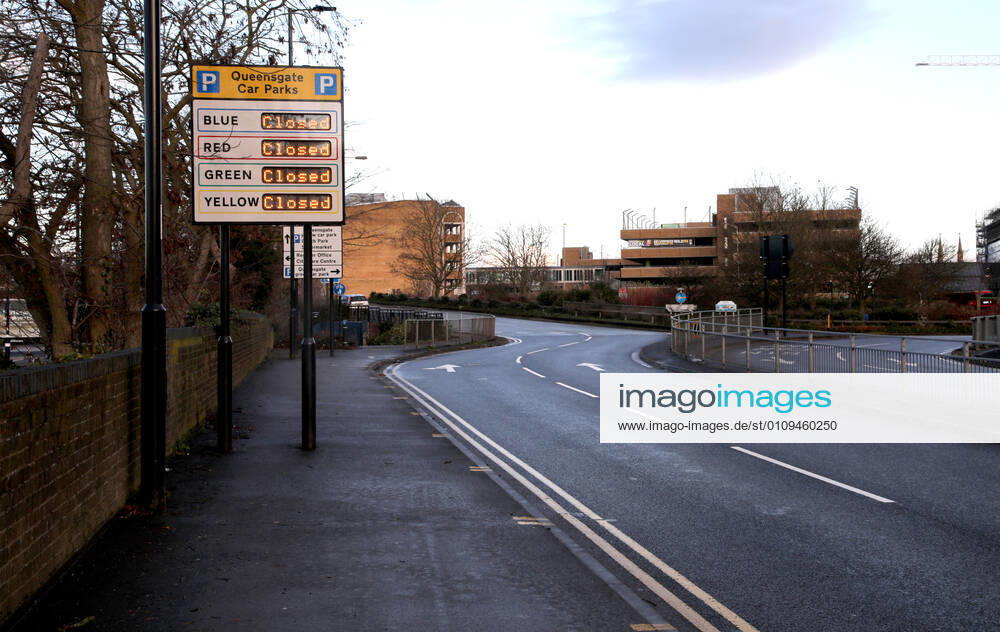 The car parks at the Queensgate Shopping Centre in the city are all closed on the first day of Lockdown Three in Peterborough, Cambridgeshire. Prime Minister Boris Johnson last night announced there will be another national lockdown starting today, to help stop the spread of Coronavirus. Again, people are not allowed to leave home except for minimal food shopping, medical treatment, exercise - once a day, and essential work. COVID-19 Coronavirus third lockdown, Peterborough, Cambridgeshire, UK, on January 5, 2021