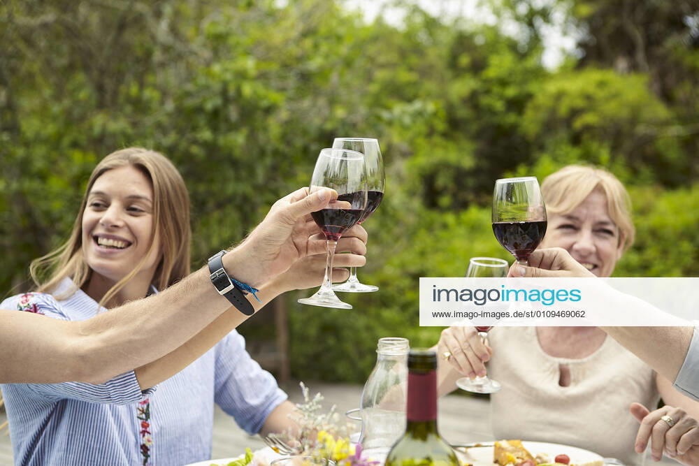 Happy family toasting wine glasses