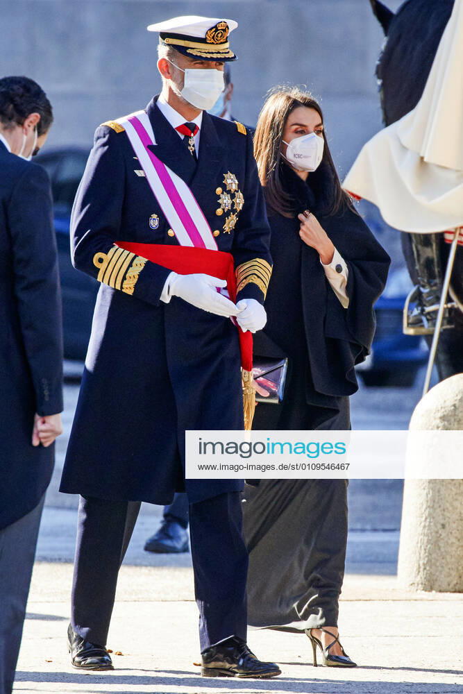 King Felipe VI of Spain and Queen Letizia of Spain at the military ceremony Pascua Militar at the Palacio Real Madrid, 06 02 2021 Felipe VI of Spain, Letizia of Spain Foto:Fotografosx xFuturexImage