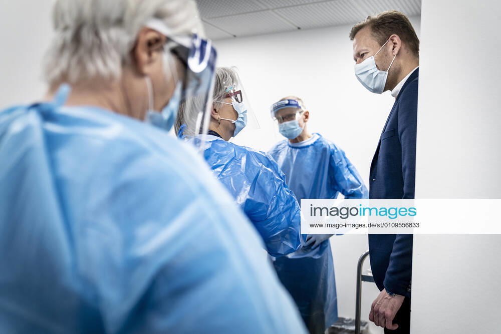 Regional Council Chairman of Region Zealand Heino Knudsen S visits the new Covid 19 vaccination center, which has opened at Slagelse Hospital, Thursday 7 January 2021, Slagelse Denmark
