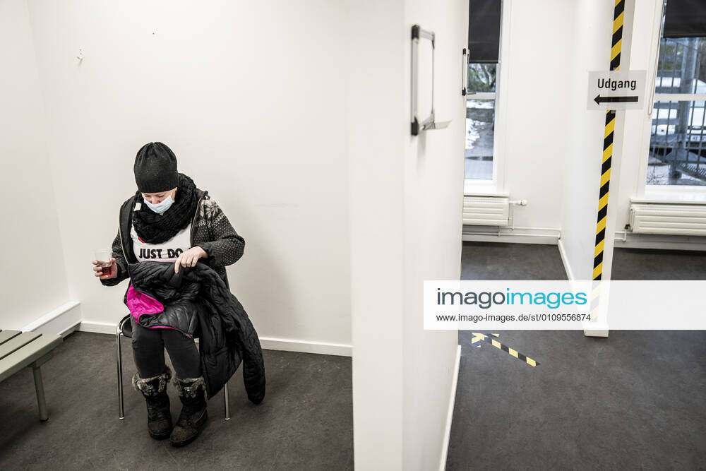 Jeanett Andersen is waiting 15 minutes after being vaccinated in the new Covid 19 vaccination center which has opened at Slagelse Hospital, Thursday 7 January 2021, Slagelse Denmark