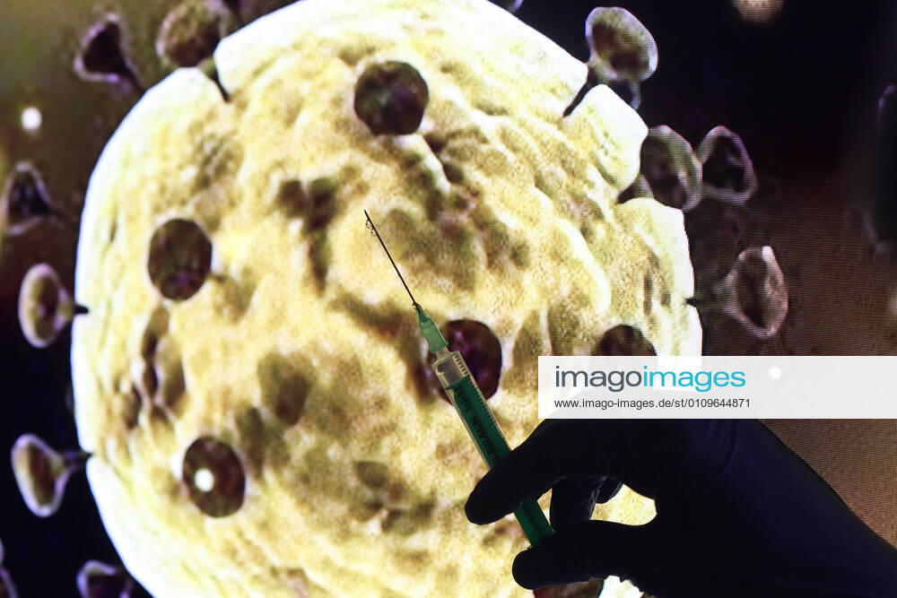 Winds theme image coronavirus, coronapandemic, vaccination, silhouette of a vaccination syringe, corona syringe and a hand with a rubber glove, throat swab, vaccination theme image coronavirus, coronapandemic, vaccination, silhouette of a vaccination syringe, corona syringe and a hand with a rubber glove, vaccination
