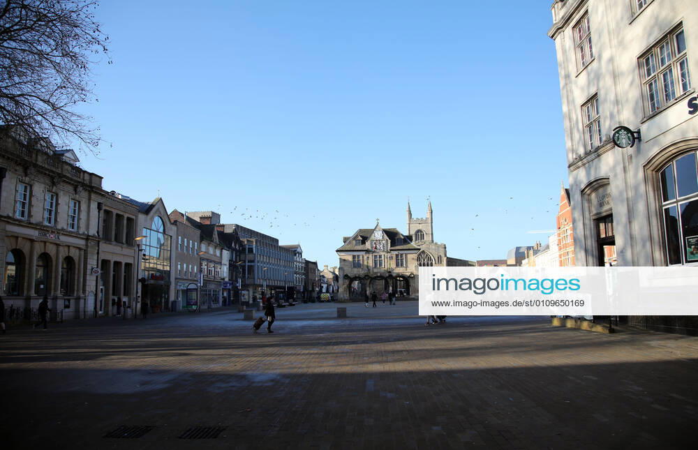 Peterborough City centre on the first weekend of Lockdown Three , in Peterborough, Cambridgeshire. Again, people are not allowed to leave home except for minimal food shopping, medical treatment, exercise - once a day, and essential work.