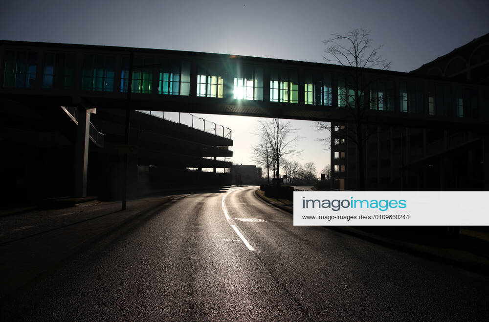 The footbridge over Bourges Boulevard linking Queensgate shopping centre towards the railway station on the first weekend of Lockdown Three , in Peterborough, Cambridgeshire. Again, people are not allowed to leave home except for minimal food shopping, medical treatment, exercise - once a day, and essential work.