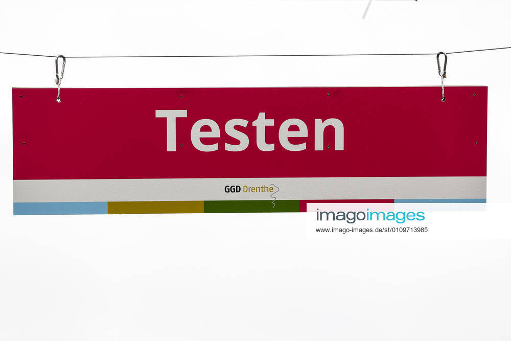 ASSEN A sign with tests at the large test and vaccination location on the TT Circuit where healthcare workers can be tested for and vaccinated against the coronavirus The GGD s Joint Health Services in Amsterdam, Drenthe and The Hague have started vaccinating healthcare personnel ANP VINCENT JANNINK
