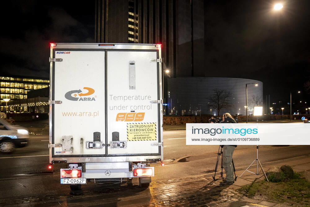 Polish refrigerated truck leaves the Statens Serum Institut after delivering Moderna covid 19 vaccines to SSI in Copenhagen, Tuesday 12 January 2021 There will be 5000 doses that will be used in the Region of Southern Denmark, Copenhagen Denmark