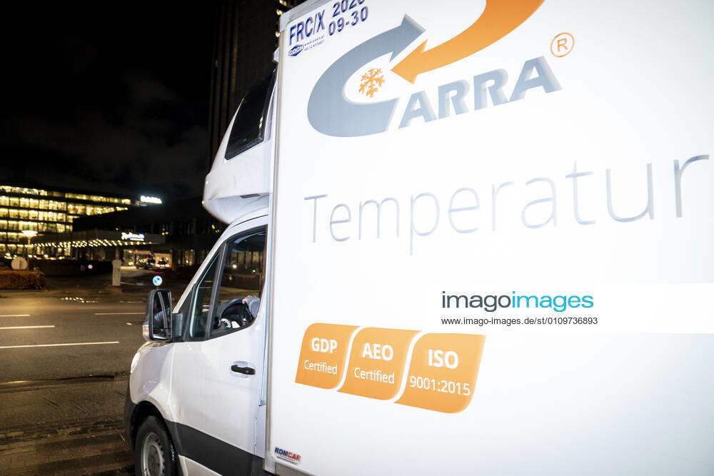 Polish refrigerated truck leaves the Statens Serum Institut after delivering Moderna covid 19 vaccines to SSI in Copenhagen, Tuesday 12 January 2021 There will be 5000 doses that will be used in the Region of Southern Denmark, Copenhagen Denmark