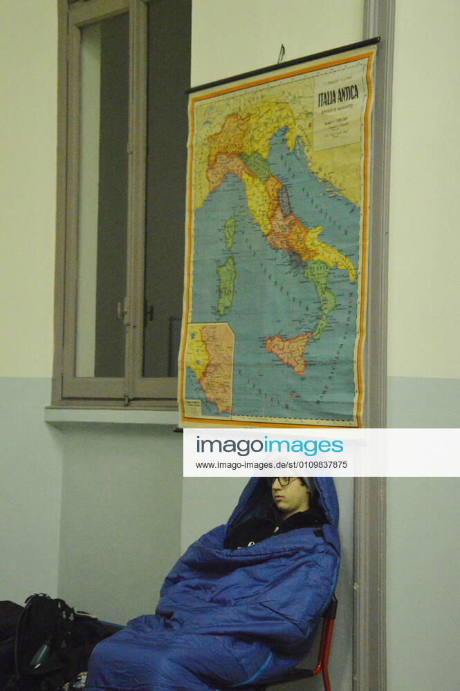 Milan, Liceo Manzoni. High school kids spend the night taking up high school Editorial Usage Only