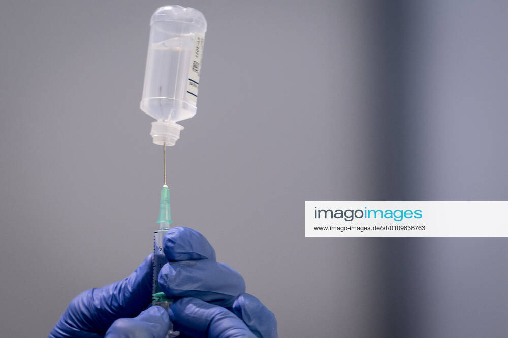 Sprays are pulled up and prepared in connection with the opening of the first vaccine center in the Capital Region of Denmark in OEksnehallen, at Halmtorvet in Copenhagen, Wednesday 13 January 2021, Copenhagen Denmark