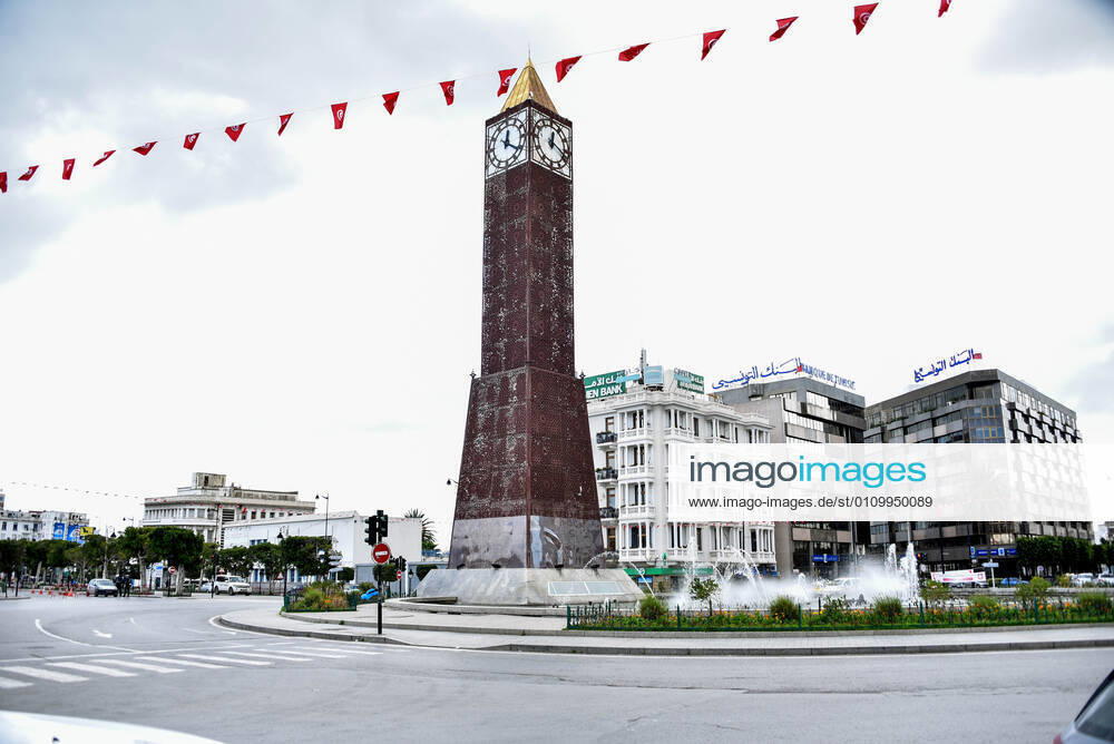 Tunis famous avenue Habib Bourguiba with the Clock Tower is pictured empty amid of a lockdown due to the Covid-19 pandemic as the country marks 10 years since its revolution. Tunisia marked 10 years today since its street revolution sent autocratic ruler Zine El Abidine Ben Ali fleeing into exile, but few are celebrating amid a lockdown as Covid-19 cases spiral. Tunis Tunisia - ZUMAs197 20210114_zaa_s197_113